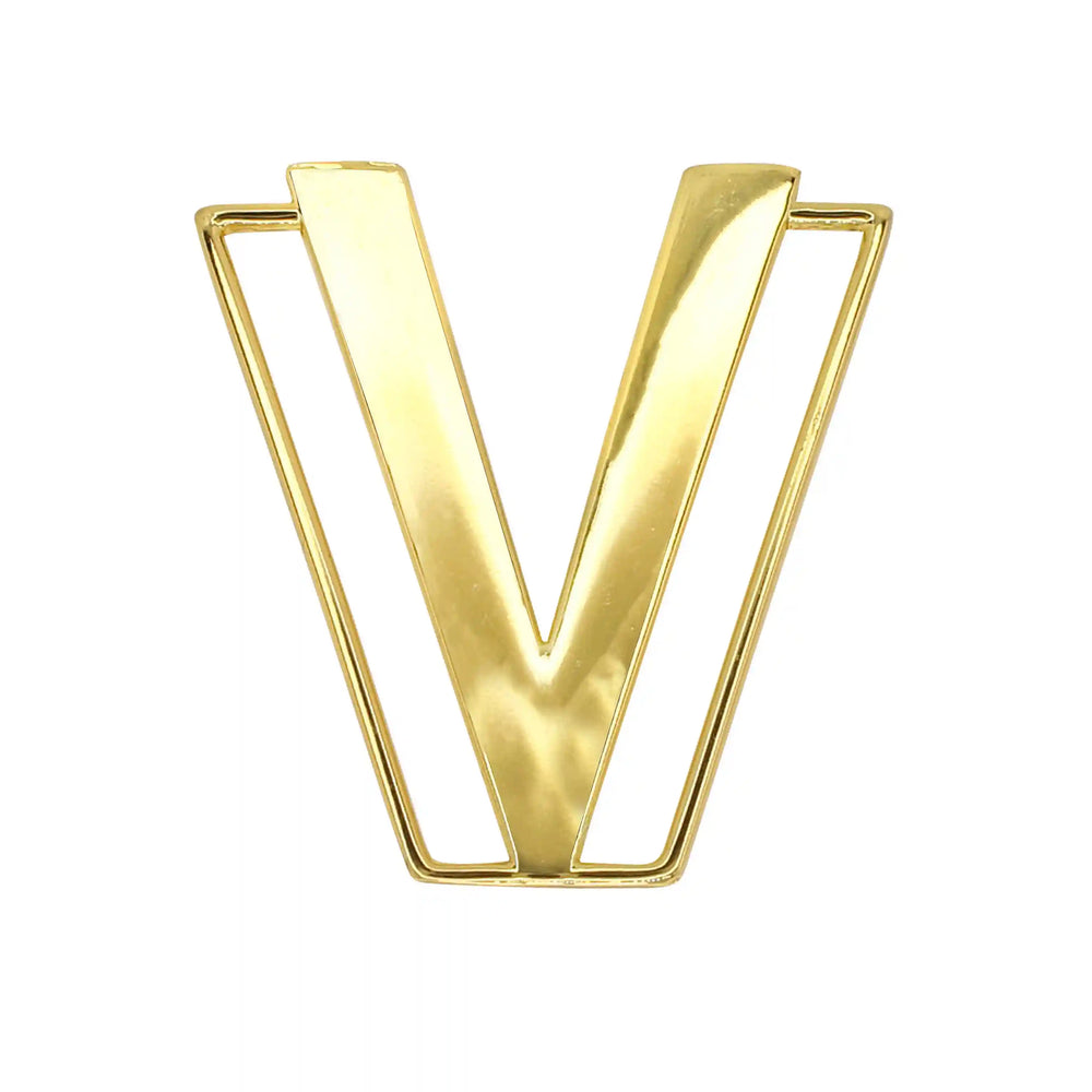 Ani Accessories geometric  Zooming metal  yellow gold V buckle in white background.