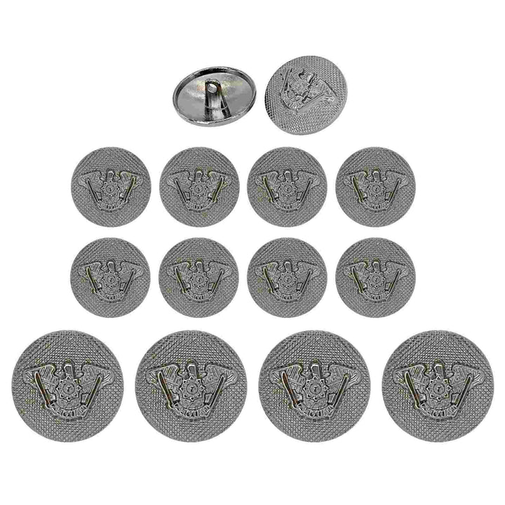 Set of 12 silver-finish shank metal buttons by Ani Accessories, perfect for enhancing garments and accessories