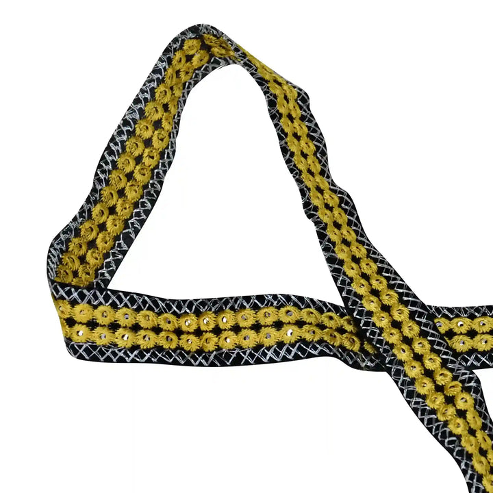 Yellow Crimson Embroidery Mirror Lace | 2 Meters