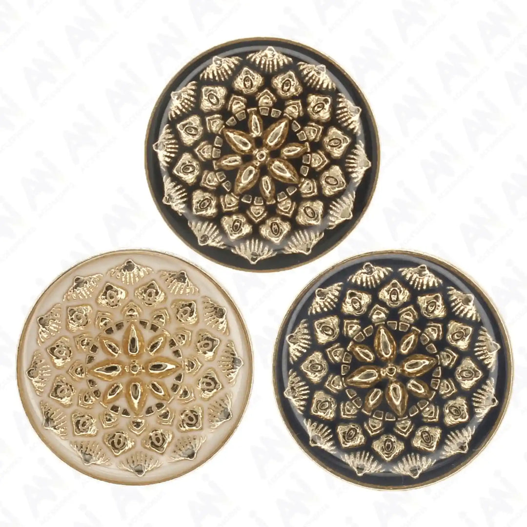 Black and Gold Intricate Floral Buttons by Ani Accessories, perfect for styling coats, sherwanis, blazers, and modern fashion outfits.