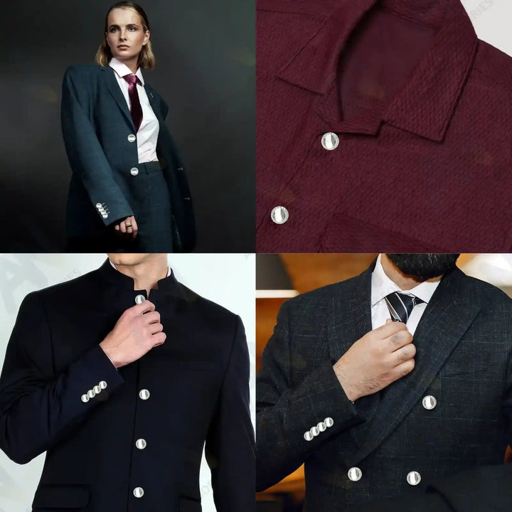 Bottle cap silver buttons by Ani Accessories. Perfect for all-season styles.