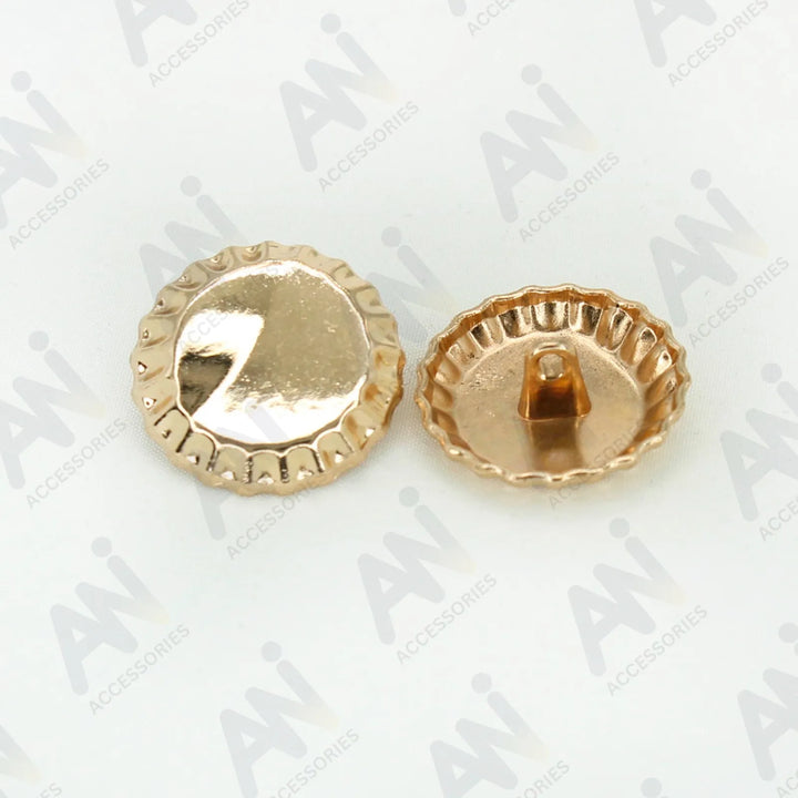 Shiny surface gold-colored metal buttons by Ani Accessories come with a bottle cap design. Perfect for fashion lovers.