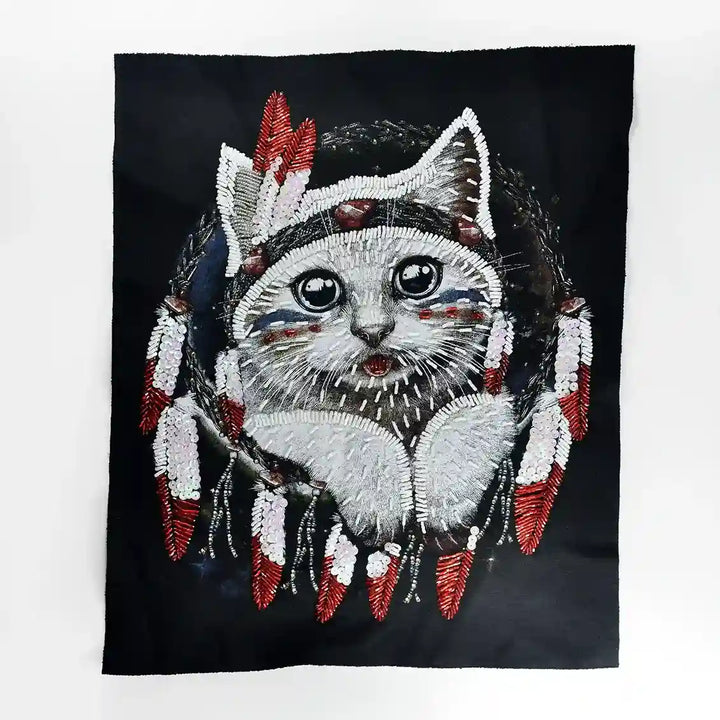 Dream Catcher Kitty - Beaded Sew Large Patch