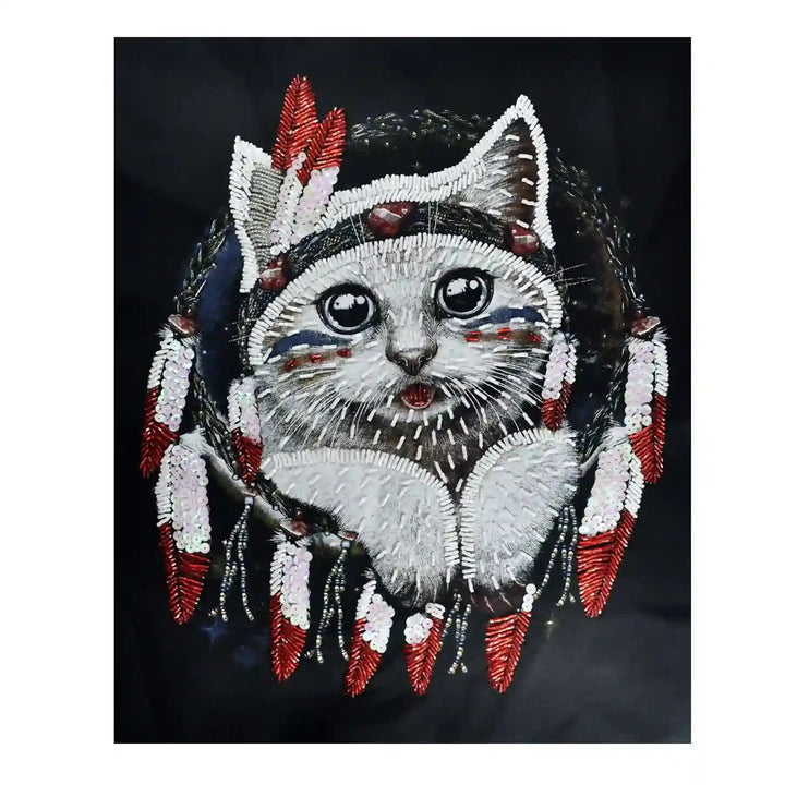 Dream Catcher Kitty - Beaded Sew Large Patch