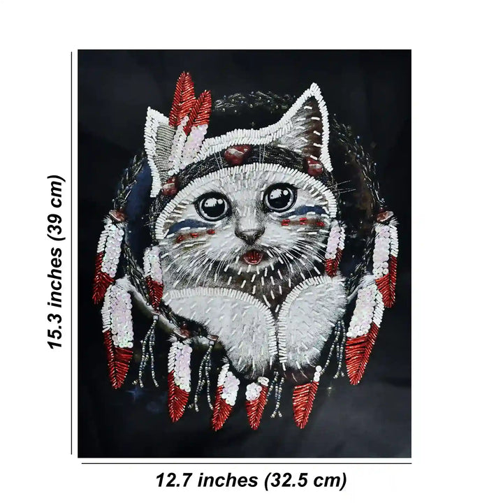 Dream Catcher Kitty - Beaded Sew Large Patch