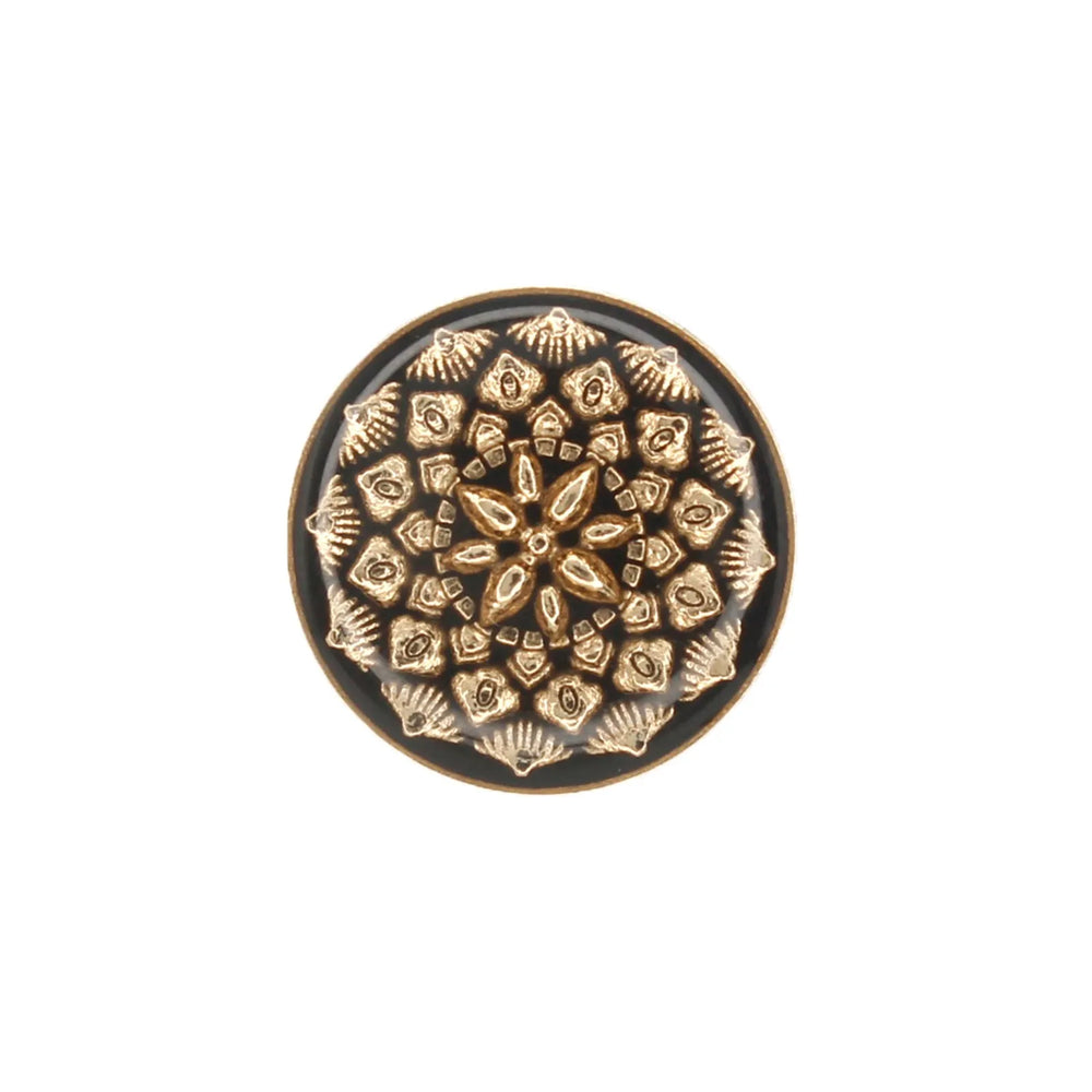 Elegant Black and Gold Intricate Floral Metal buttons  by Ani Accessories come with a detailed flower design.