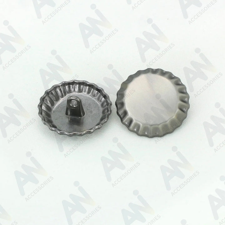 Front and Backside of Antique Silver Shank Metal Buttons by Ani Accessories.