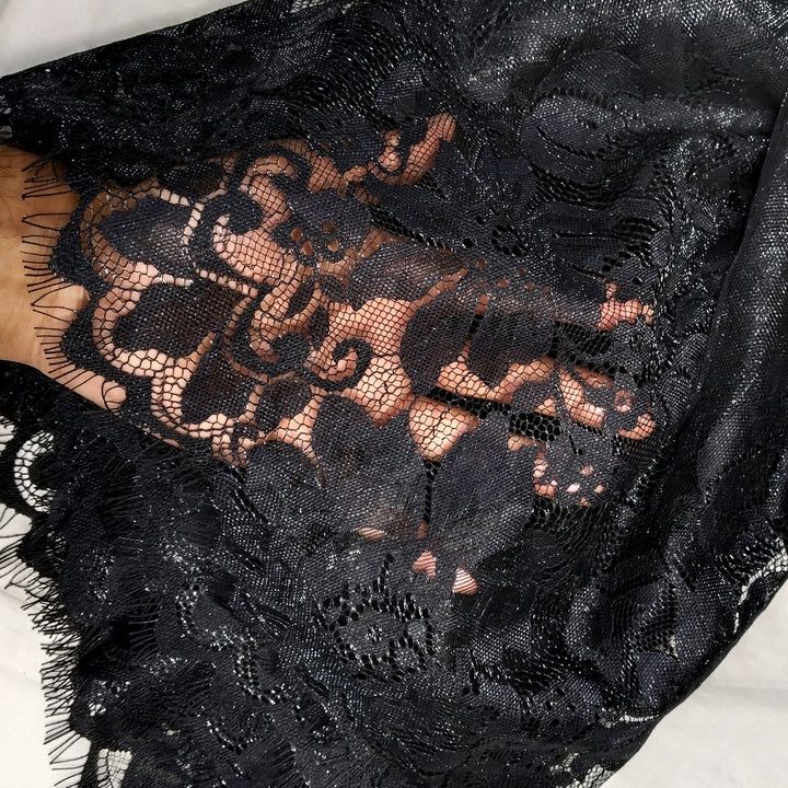 3 Meters Length & 60 Inches Width | Floral Scalloped Chantilly Lace Fabric