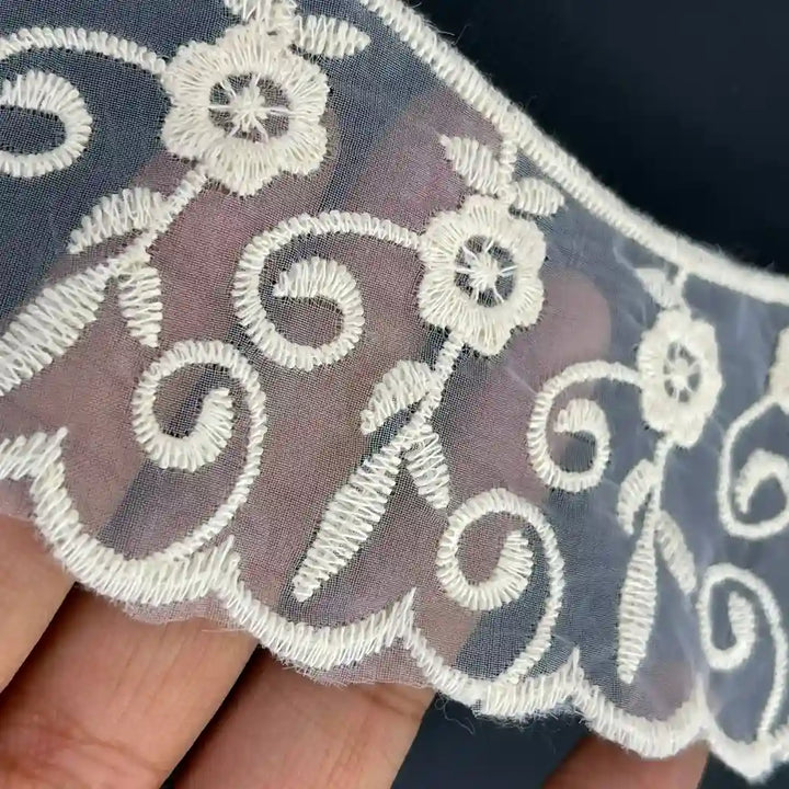 Pair Of Organza Floral Style Collar Neckline Patch