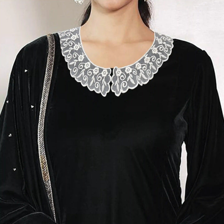 Pair Of Organza Floral Style Collar Neckline Patch