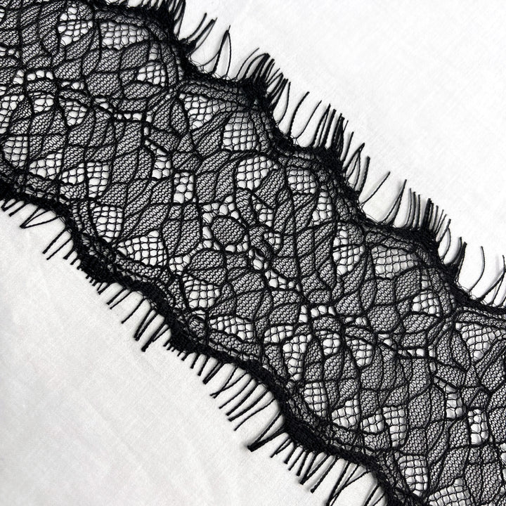 Floral Mesh Black Eyelash Lace