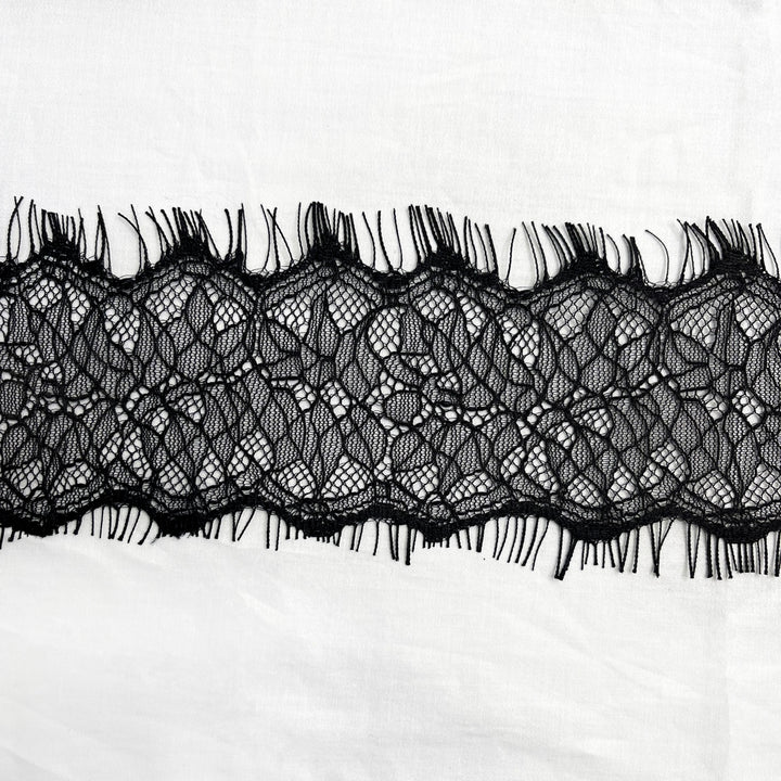 Floral Mesh Black Eyelash Lace