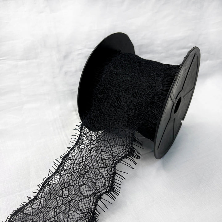 Floral Mesh Black Eyelash Lace