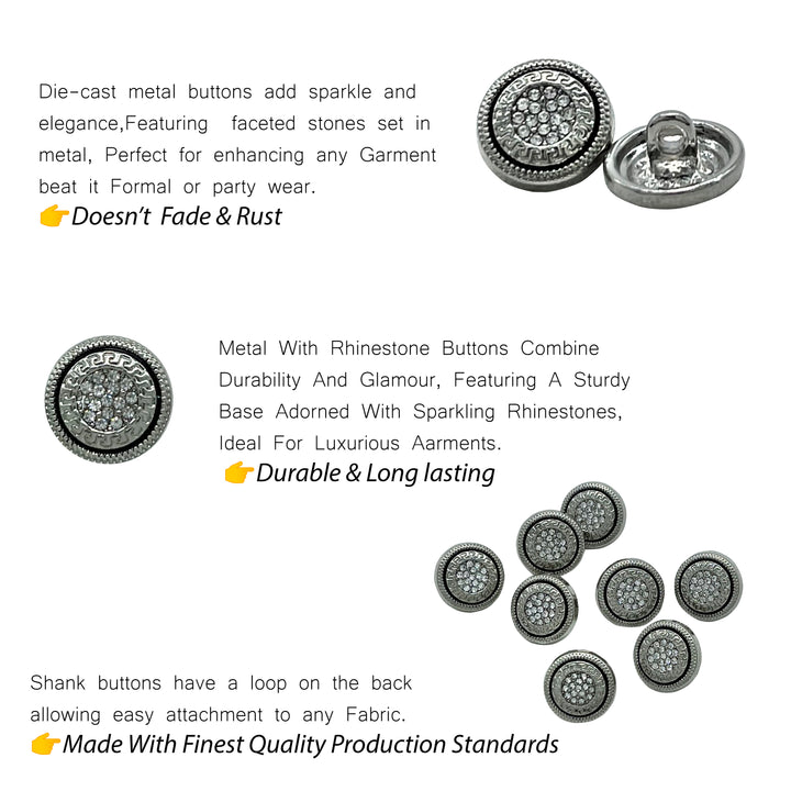 Greek Pattern Rhinestone Metal Shirt Buttons