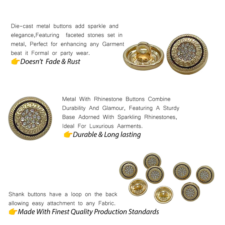 Greek Pattern Rhinestone Metal Shirt Buttons