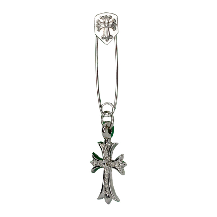 Cross Metallic Silver Safety Pin Brooch