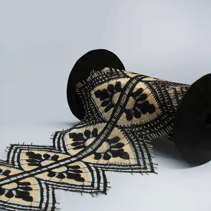 Geometric Motif Gold & Black Eyelash lace
