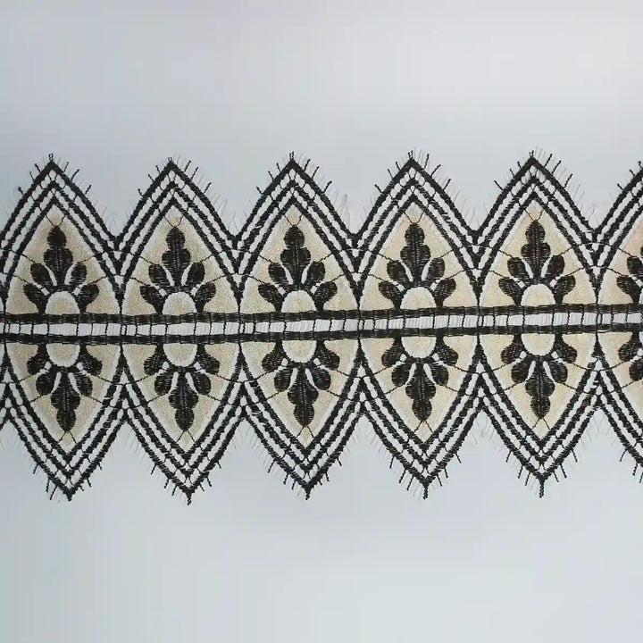 Geometric Motif Gold & Black Eyelash lace