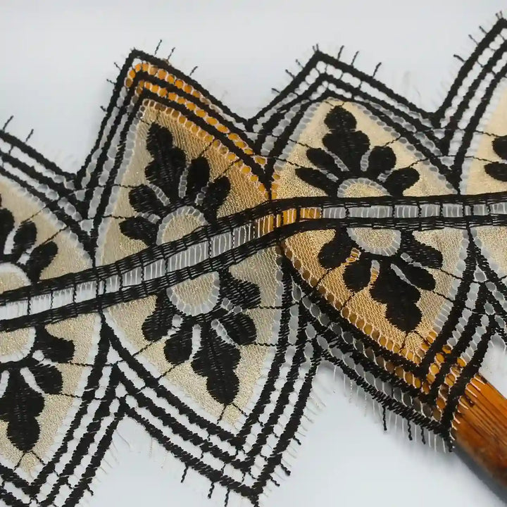Geometric Motif Gold & Black Eyelash lace