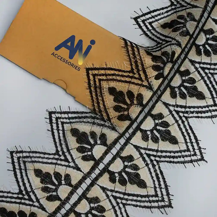 Geometric Motif Gold & Black Eyelash lace