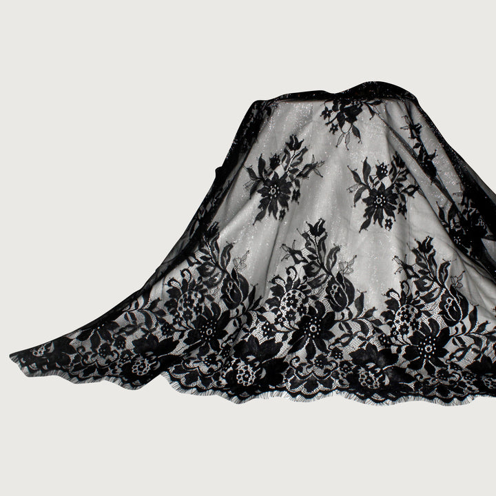 3 Meters Length & 60 Inches Width | Floral Scalloped Chantilly Lace Fabric