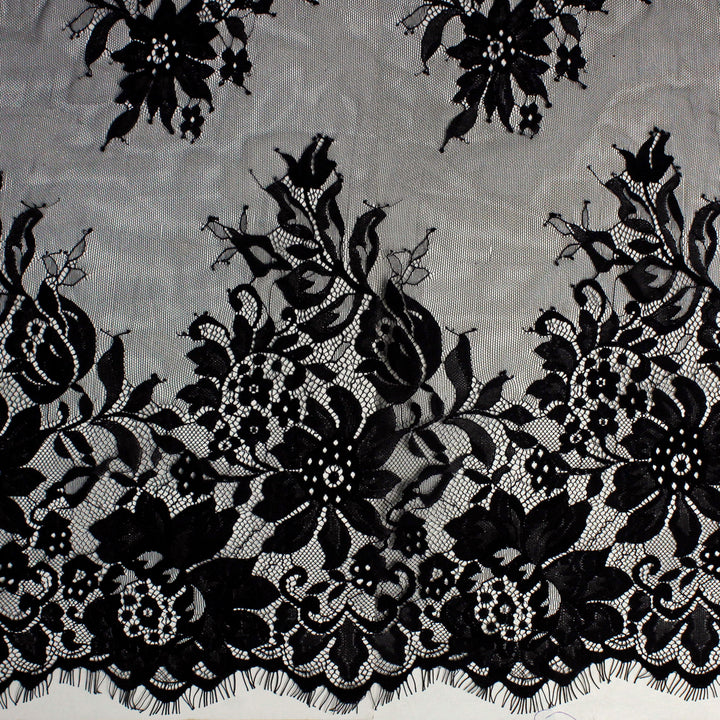3 Meters Length & 60 Inches Width | Floral Scalloped Chantilly Lace Fabric