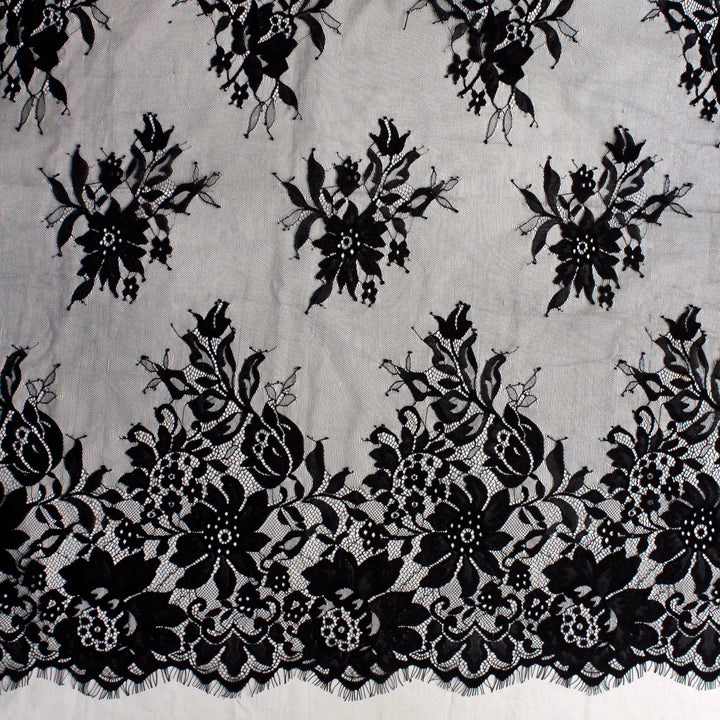 3 Meters Length & 60 Inches Width | Floral Scalloped Chantilly Lace Fabric