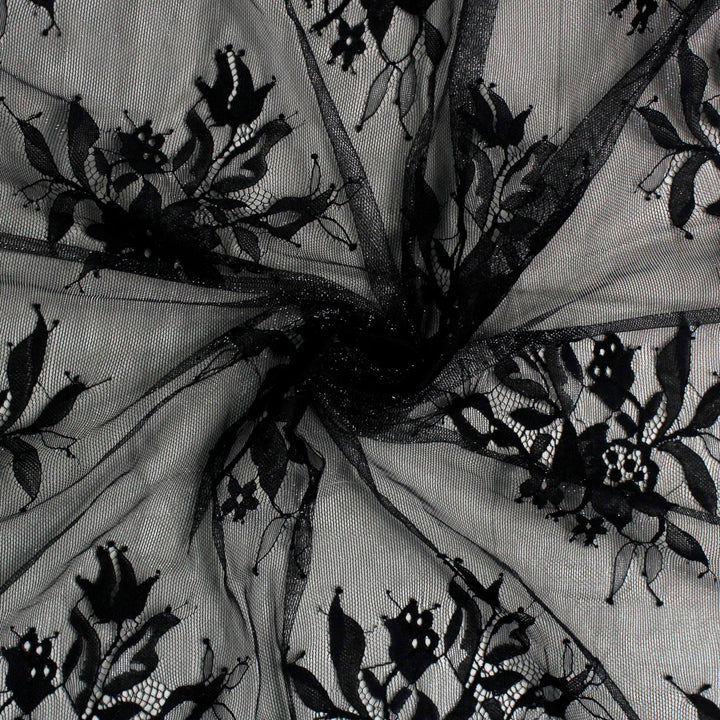 3 Meters Length & 60 Inches Width | Floral Scalloped Chantilly Lace Fabric