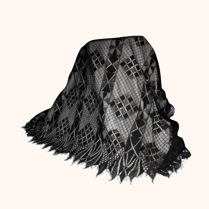 Black Pyramid design Chantilly lace fabric | 3 meter Panel