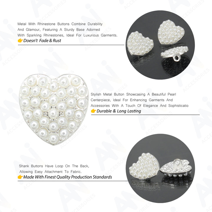 Heart Style Pearl Metal Buttons