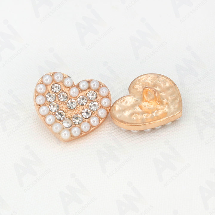 Heart Shape Pearl Rhinestone Metal Buttons