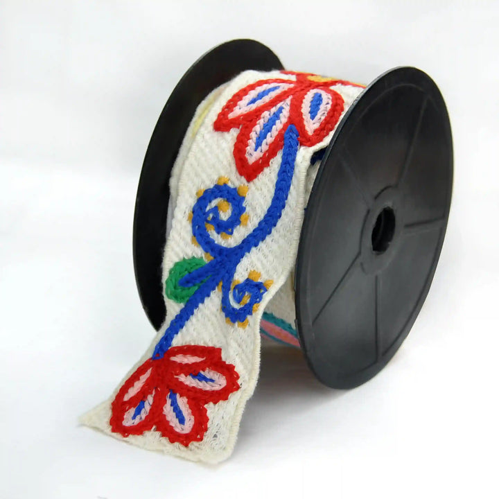 Ani Accessories - Spool of Crochet lace with floral pattern  with leaf on a white background