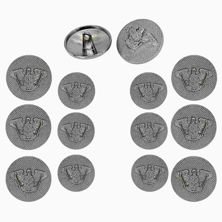 Set of 12 silver-finish buttons by Ani Accessories, a perfect choice for high-end, custom-designed apparel