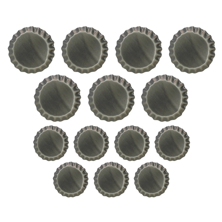 Set of 14 antique silver metal buttons by Ani Accessories comes with a bottle cap design. Perfect for enriching your garment styles.
