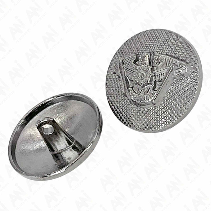 Silver-finish metal button by Ani Accessories, perfect for adding a polished, elegant touch to custom fashion and accessories