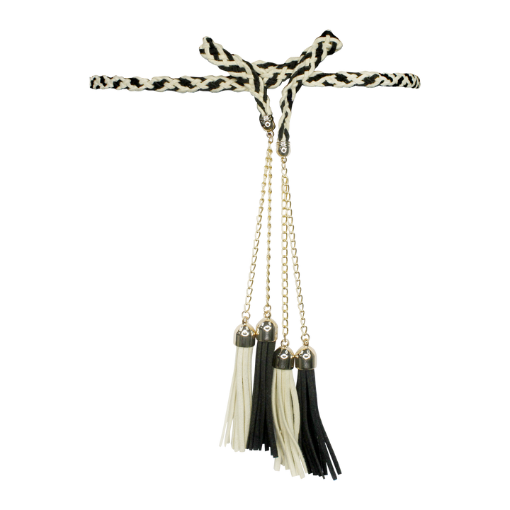 Off-white & black Suede Braided Tassel Cord belt