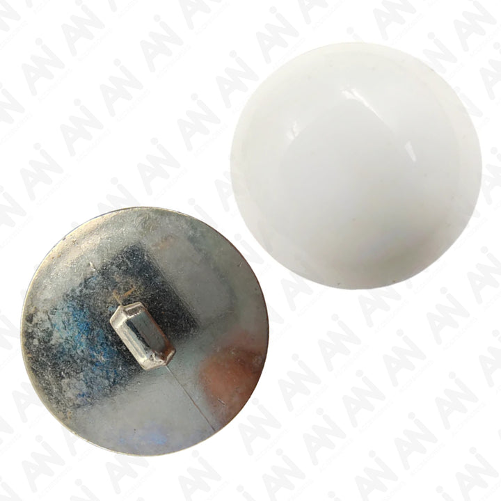 Glossy White Button with Silver Border Shank Button (Pack Of Eight)