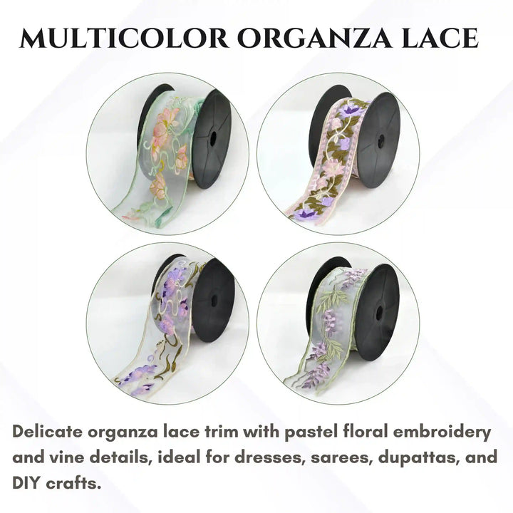 Spring Blossom Organza Parsi Gara Lace | 2 Meters