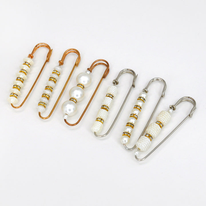 Set of Silver & Gold  Pearl Safety Pins