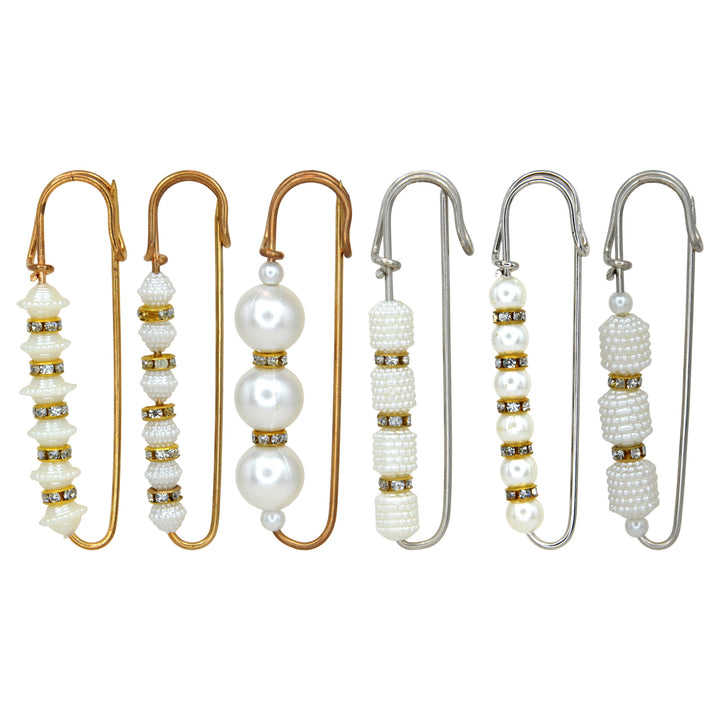 Set of Silver & Gold  Pearl Safety Pins