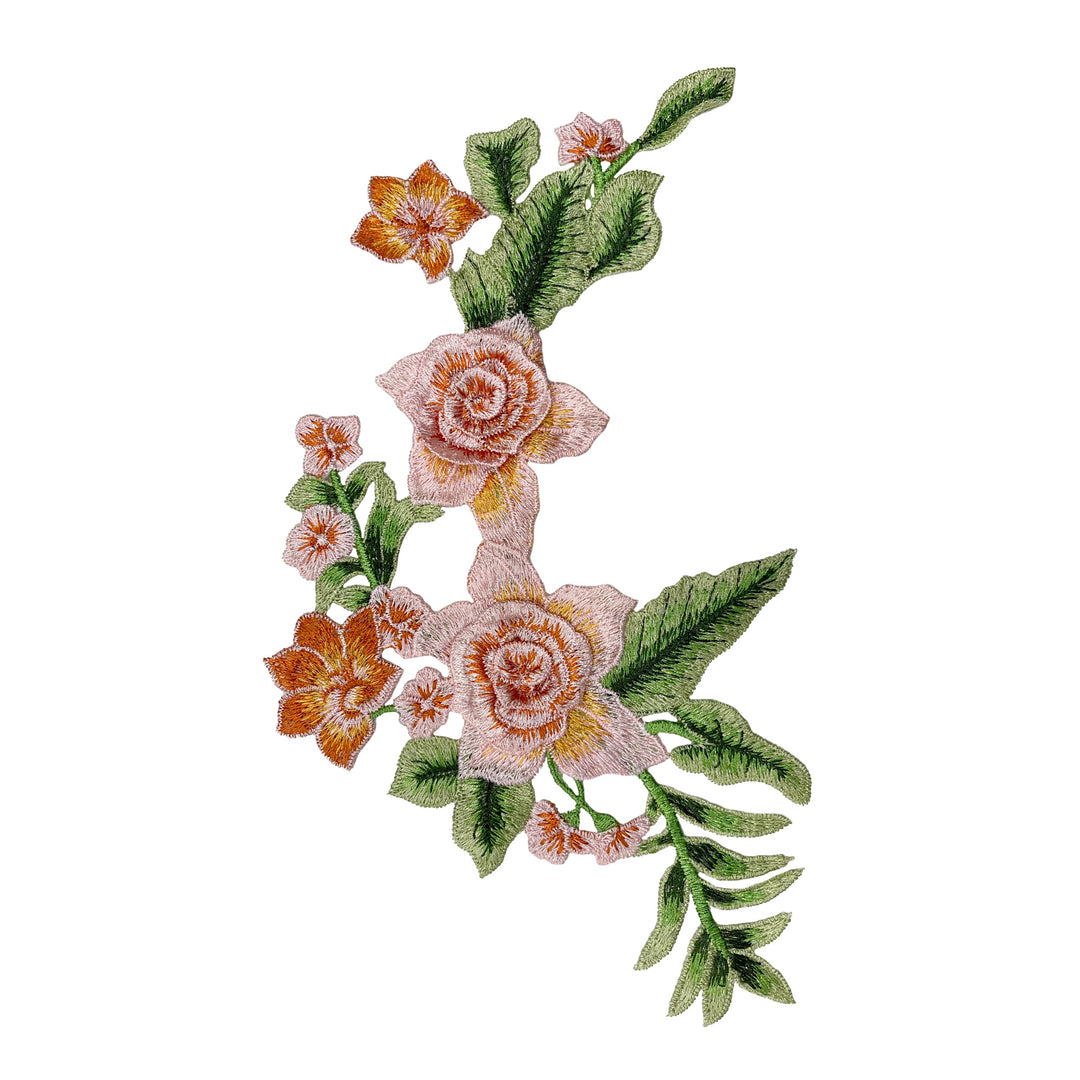 Embroidered floral patch by Ani Accessories featuring intricate roses and vibrant greenery
