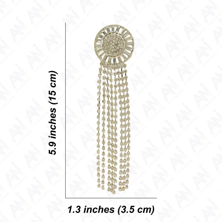 Tassel Rhine Stone Silver Brooch for Men & Women Fashion with detailed design and hanging chains