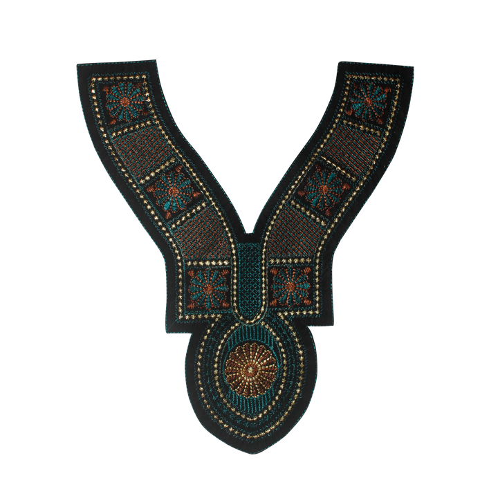 Dark Color Contrast V Shaped Sweetheart Neckline Yoke