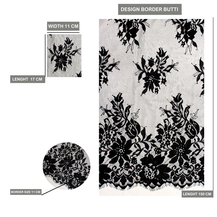 3 Meters Length & 60 Inches Width | Floral Scalloped Chantilly Lace Fabric