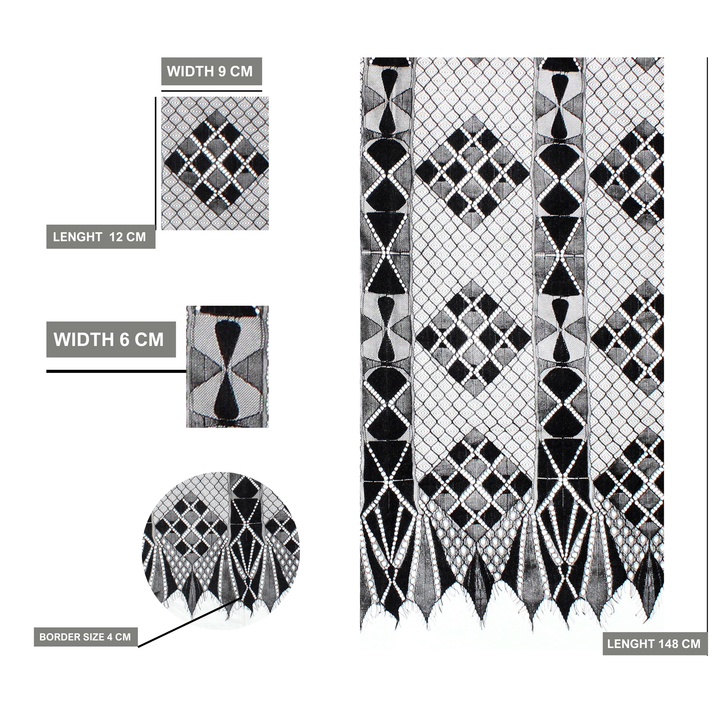Black Pyramid design Chantilly lace fabric | 3 meter Panel