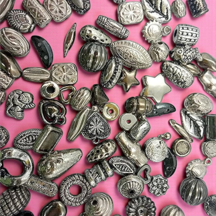 Silver and Gunmetal Bead Assortment Set (25 pieces)