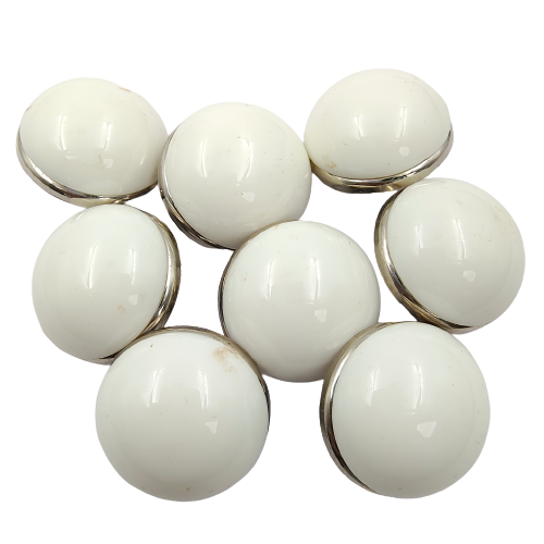 Glossy White Button with Silver Border Shank Button (Pack Of Eight)