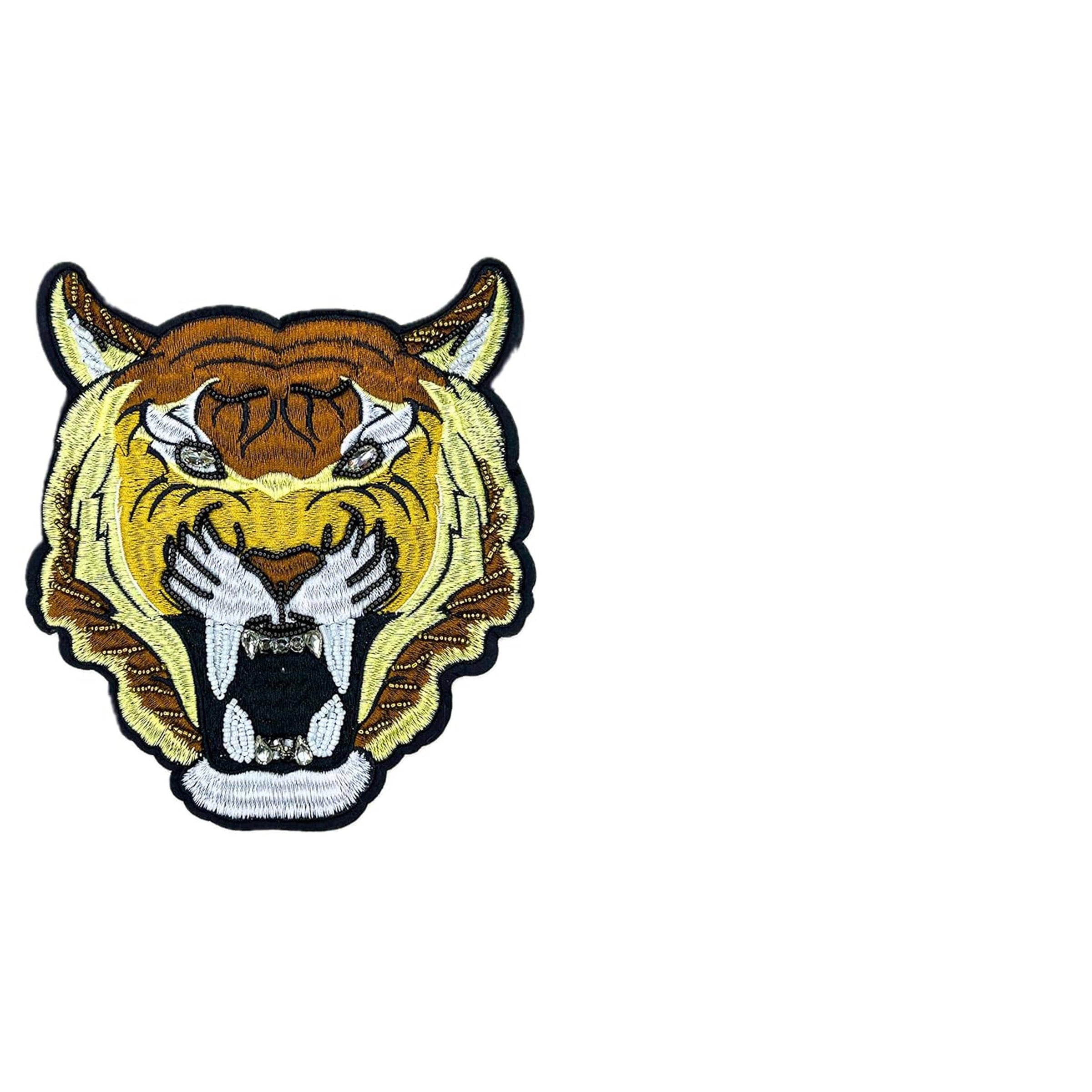 Stylish denim jacket featuring a vibrant tiger patch, perfect for enhancing your fashion with patches