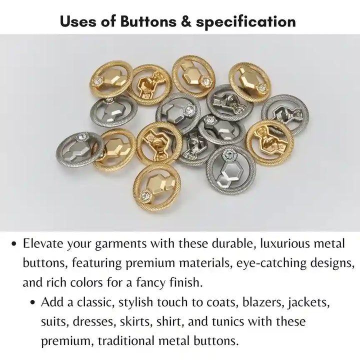 Hexagon Rope-Edge Jewel Button | 23mm, 20mm & 18mm