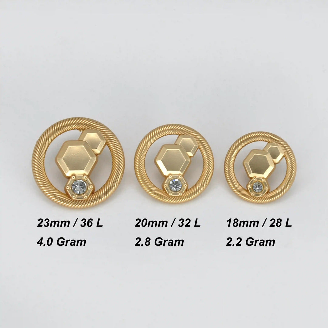 Hexagon Rope-Edge Jewel Button | 23mm, 20mm & 18mm